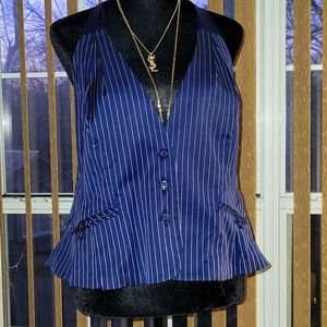 Navy 2 piece stripped Vest short suit halter top vest shorts with suspenders